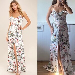 Lulus Bloom On Ivory Floral Print Maxi Dress Sz XS